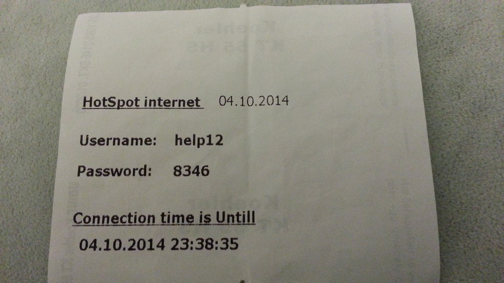 WiFi password receipt, Turkey