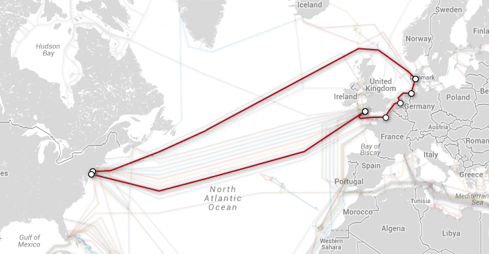 TAT-14 Telia Transatlantic Cable Map