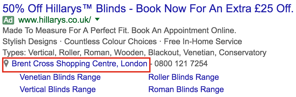 AdWords location extension
