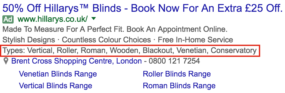 AdWords structured snippet extension